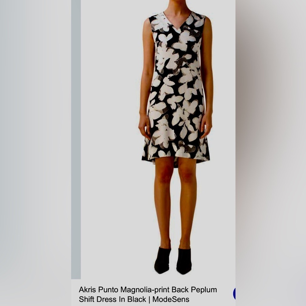 AKRIS  Magnolia-Print Back Peplum Shift Dress $1,190 NWT SIZE 12